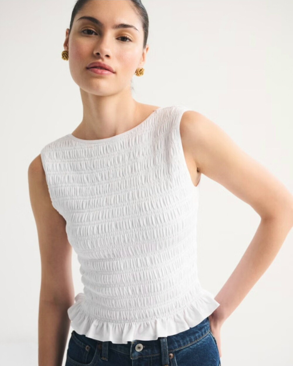 Abercrombie & Fitch 2-in-1 Reversible Smocked Top Tank Top White Small